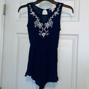 Heart + Arrow Girls Romper Navy Blue White Floral Size L 12 lovely